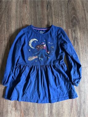 Mini Boden Navy Long-Sleeve Witch Graphic Dress Top
